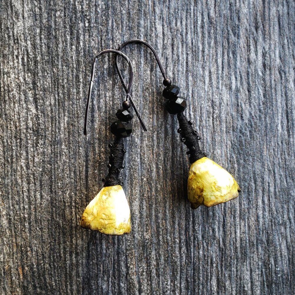Artisan OAK Midnight  SKY Seed Pod sterling silver FIRED PORCELAIN earrings